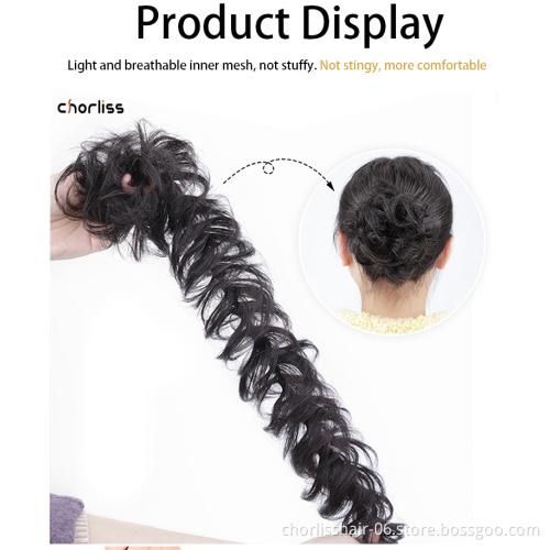 Cheap Buns Chignon Synthetic Ponytail Extensions Elastic Curly Scrunchie Messy Wavy Wrap Synthetic Flexible Hair For Women Party